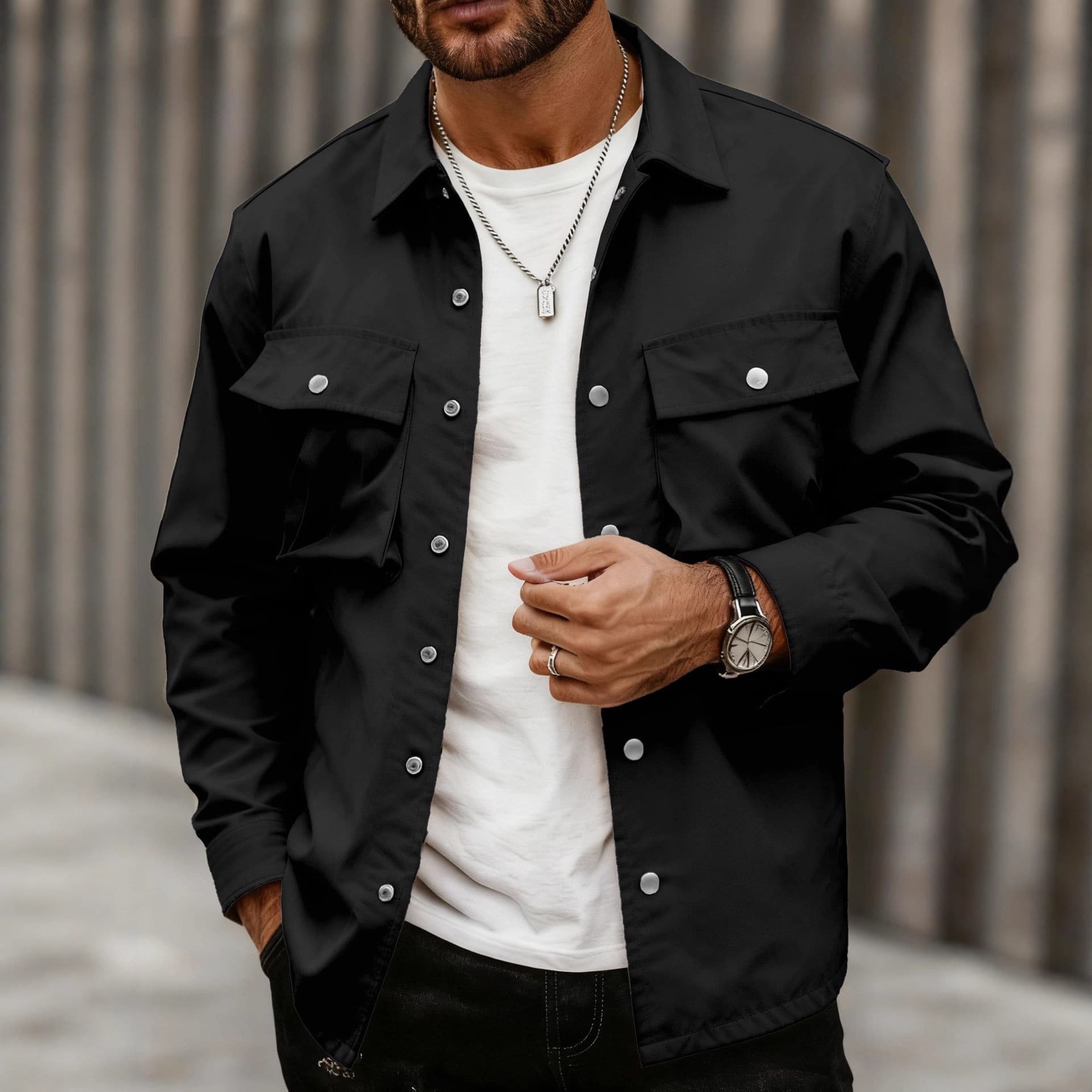 Men's Slim Fit Lapel Jacket Multi Pocket Casual Fashion Trendy Workwear European American Style Clothing