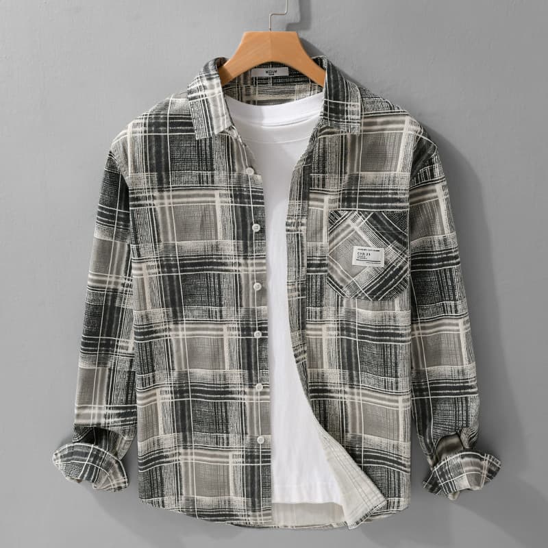Simple Checkered Workwear Men's Long Sleeved Shirt Loose Men's Retro Youth Shirt