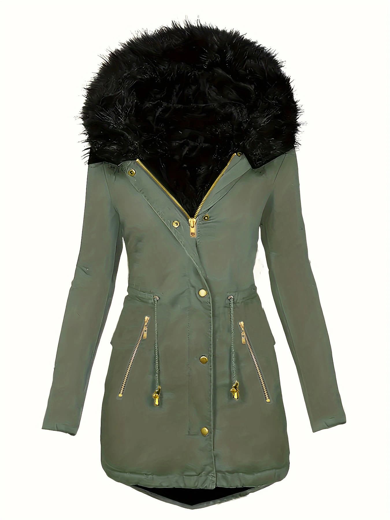 Faux Fur Trimmed Zip-Up Hooded Winter Coat For Women & Men - Warm Long Parka With Detachable Hood, Multiple Pockets, Slim Fit, Available In 7 Colors