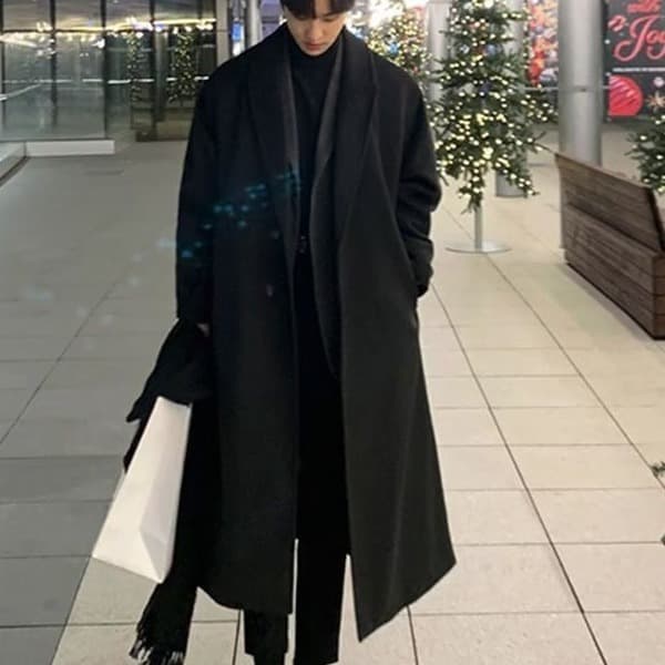 Men’s Double-Layer Wool Overcoat – Korean Style Long Trench Coat With Premium Feel