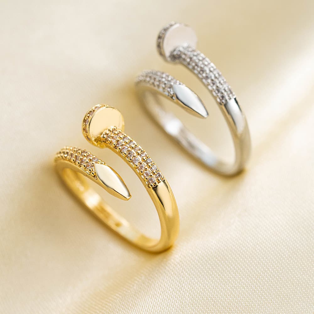 Fashion Light Electroplated Nail-Shaped Adjustable Open Ring For Women, Niche High-End Feel, Cross-Border Hot