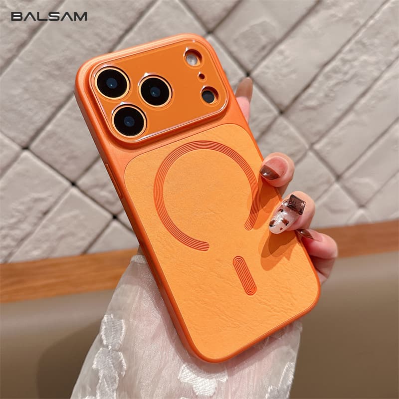 Oiginal Matte Leathe Textue Magnetic Case Fo Iphone Ai 16 15 14 13 Max 17 Po Fo Wieless Chage Had