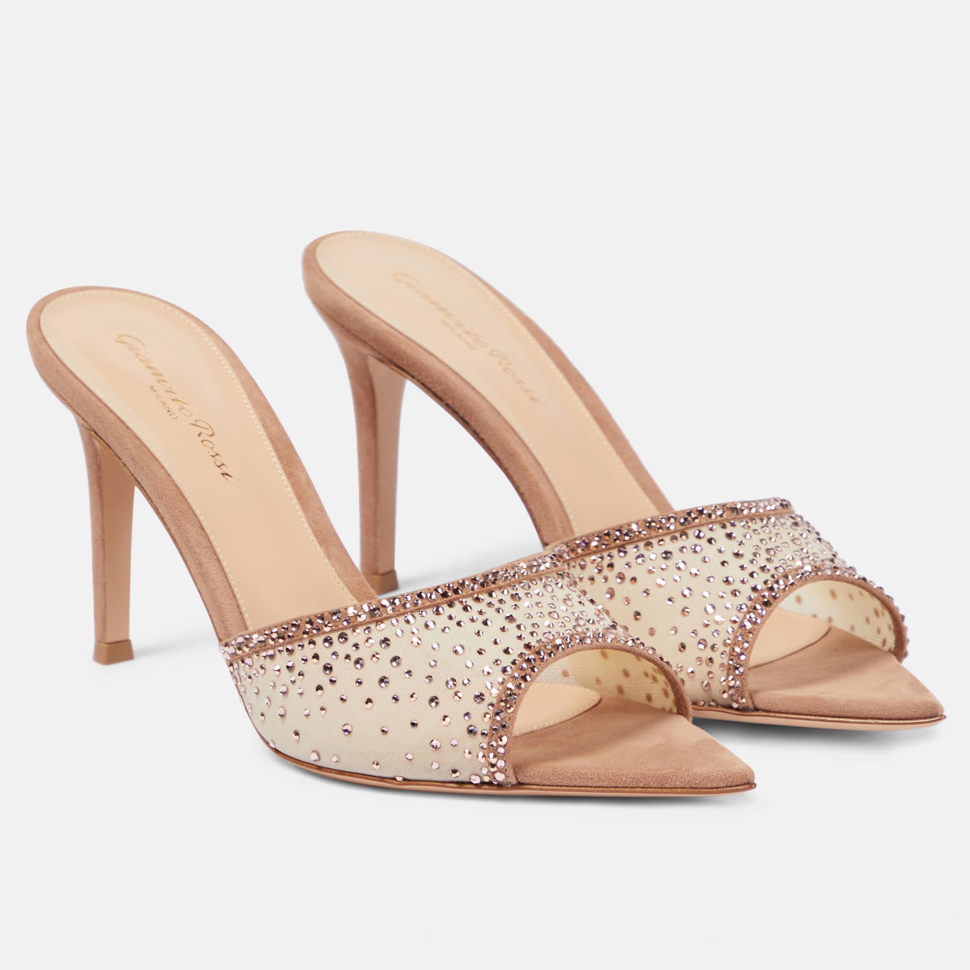 p9trade stiletto heel rhinestone high heel slippers pointed toe open toe slip-on high heel sandals fashionable European and American style versatile