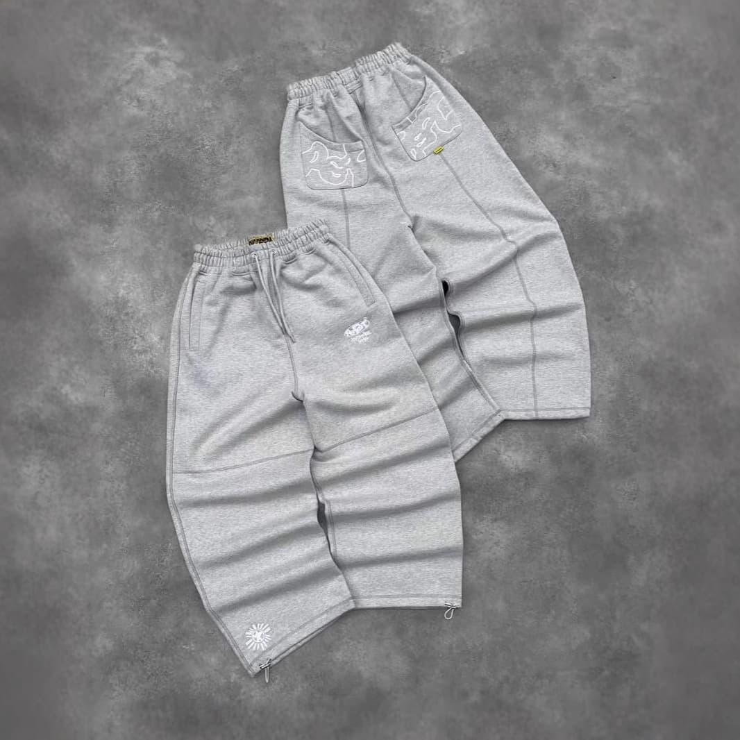 Hip Hop Street Casual Trousers Loose Embroidered Gray Sweatpants Men