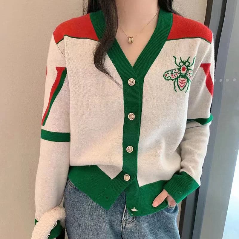 Women's Clothing V-Neck Jacquard Cardigan – Korean-Style Slim Knit Sweater For Women"
