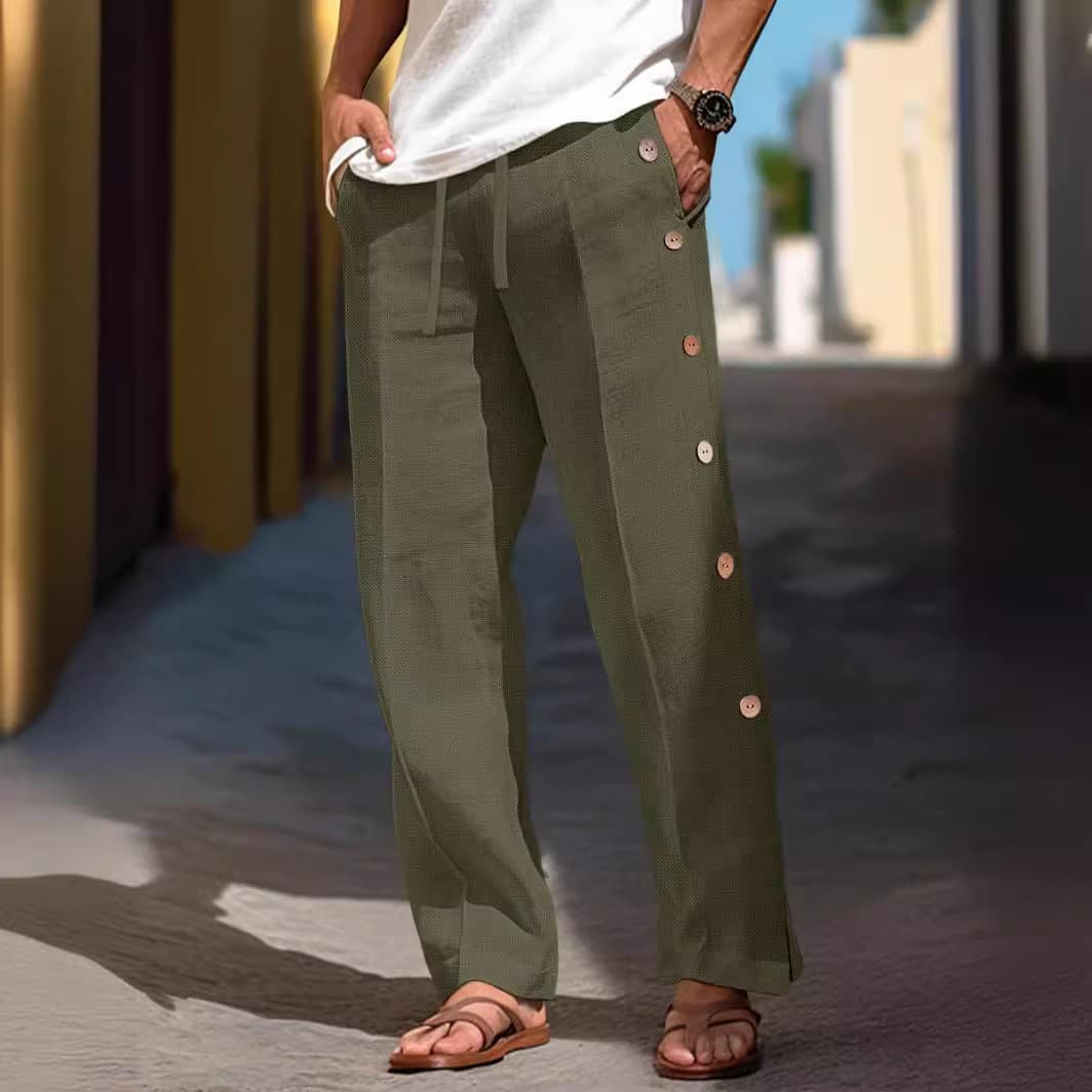 Men's Clothing Buttoned Cotton Breathable Loose Beach Trousers Casual Pants