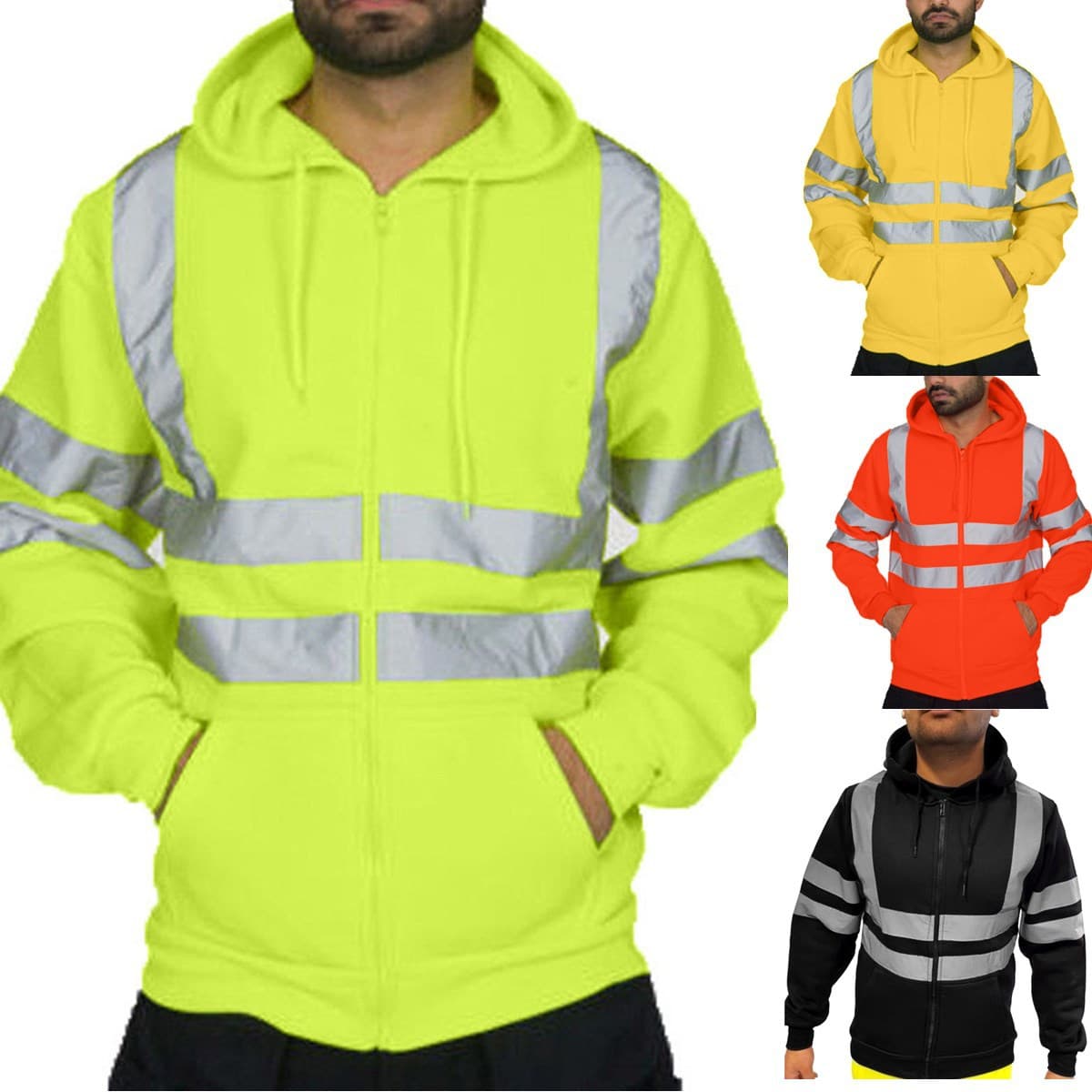 Men's Clothing Reflective Strip Sanitation Work Clothes Plus Velvet Hooded Top Outdoor Sweatshirt