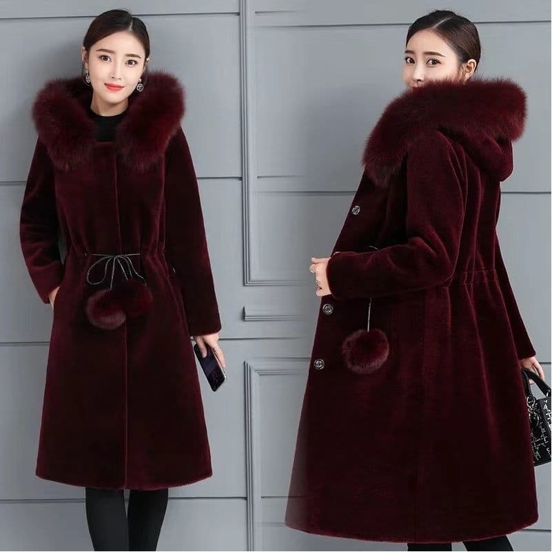 Women's Clothing Women's Faux Fur Coat With Hood, Mid-Length Winter Jacket, Plus Size Warm Outerwear, Elegant & Stylish Faux Mink Coat For Women