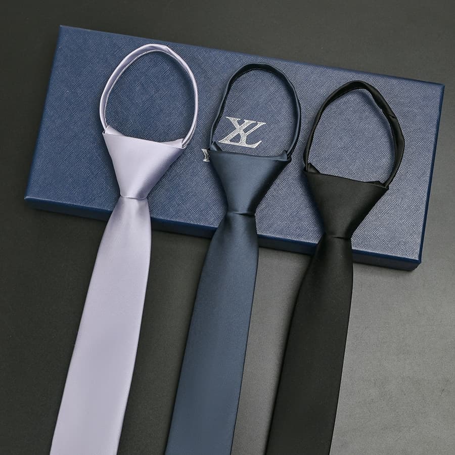 New 5CM Solid Color Lazy Groom Wedding Easy Pull Suit Accessory Zipper Tie