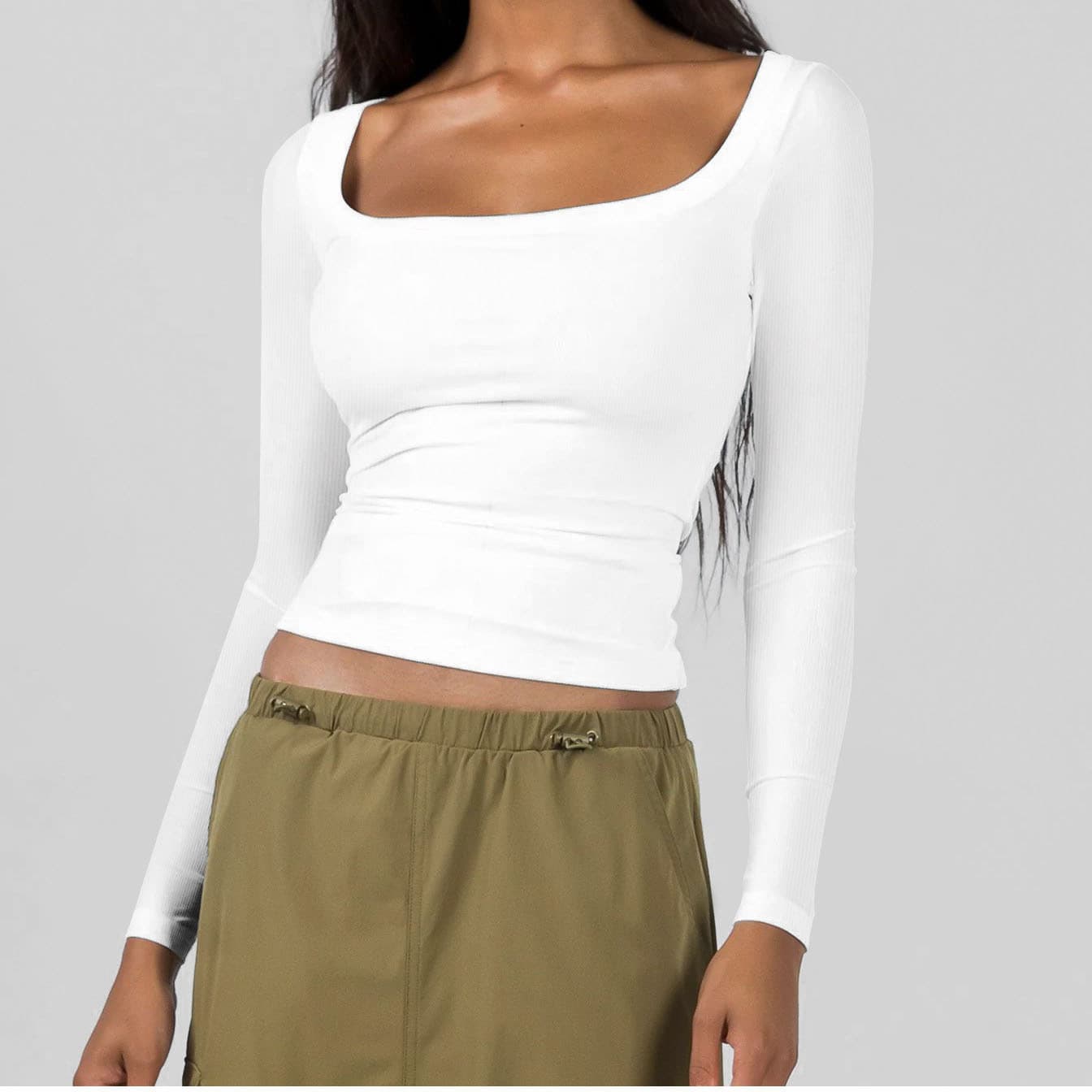 Women's Sexy Long Sleeve Sweater T-Shirt U-Neck Top with Tights - Trendy Casual Fashion