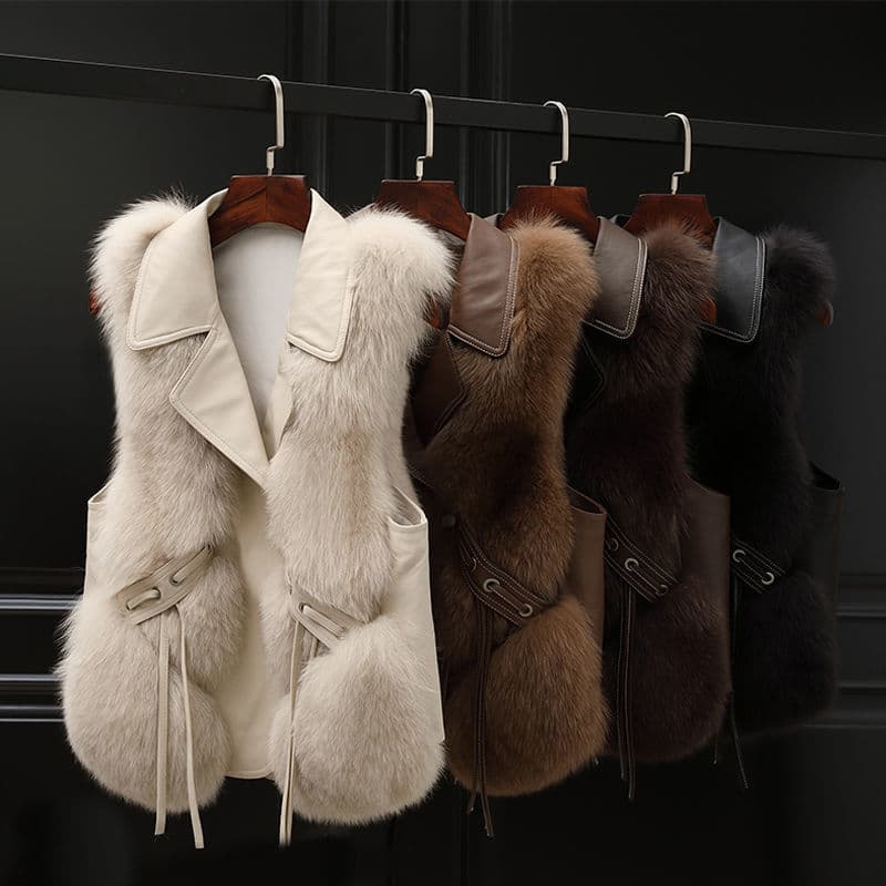 Women's Fur Vest, Long Sleeve Puffer Jacket, Chic Layering Piece For Fall & Winter, Trendy Streetwear (S-XL), Beige & Camel Options