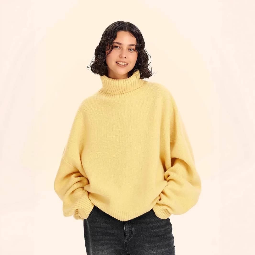Women's Knit Sweater Oversized High Neck Pullover Casual Long Sleeve Top - Soft Viscose Blend Yarn, Loose Fit, Fall Winter Fashion