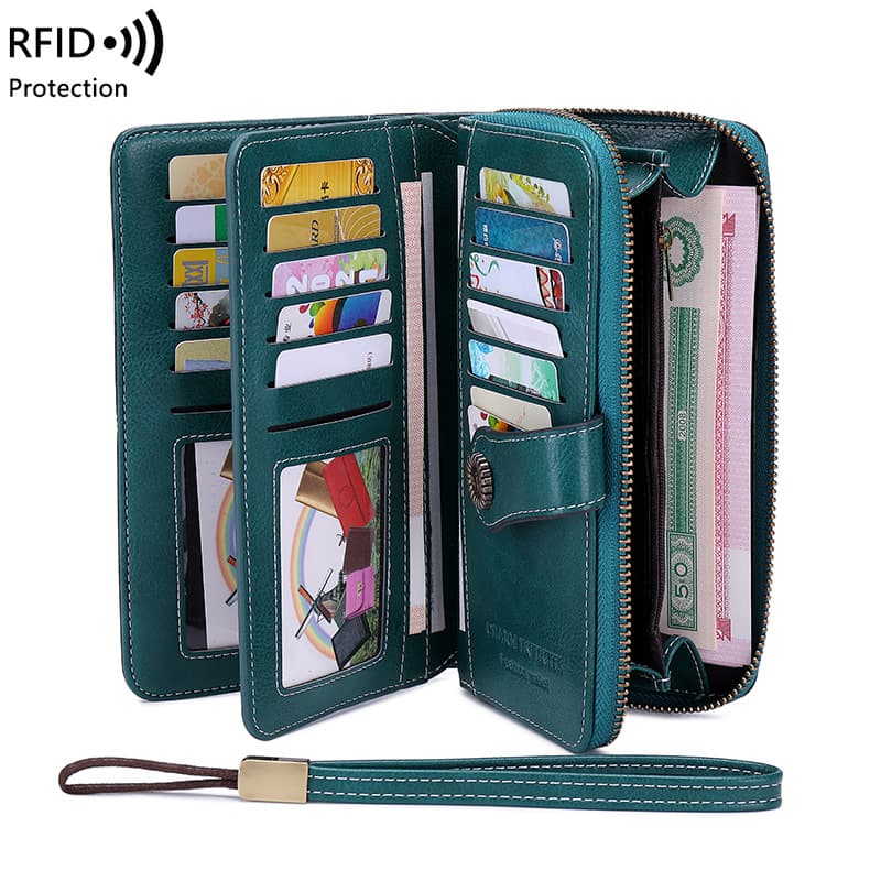 2024 new anti theft retro three fold ladies wallet card holder European and American RFID long hand held wallet for women