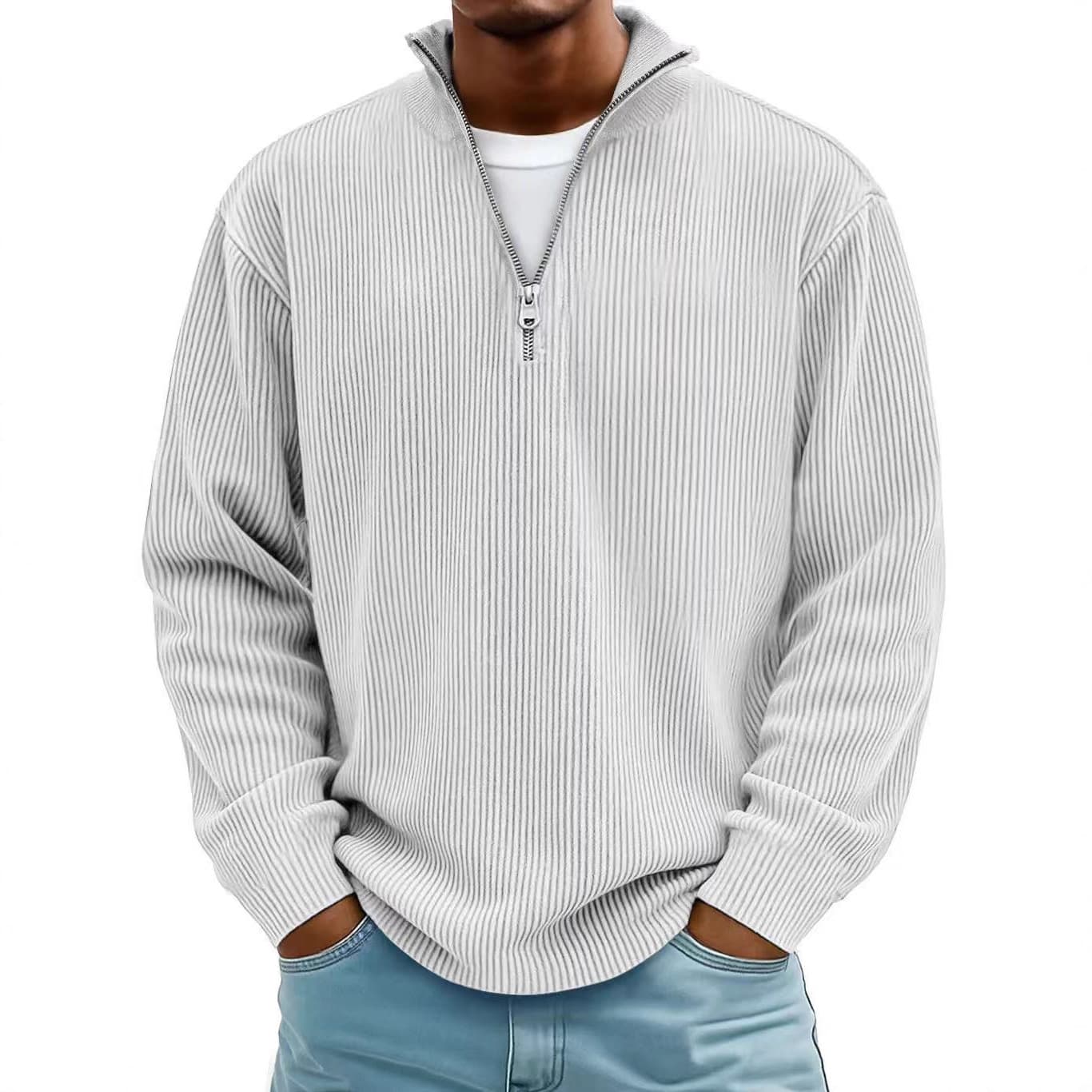 Men's Slim Fit Ribbed Zip-Up Stand Collar Long Sleeve T-Shirt - Casual Comfort Stretch Polyester Tee For Everyday Wear