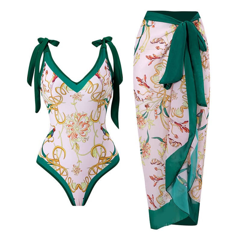 Women's conjoined multicolor sunscreen gauze suit hot spring swimsuit