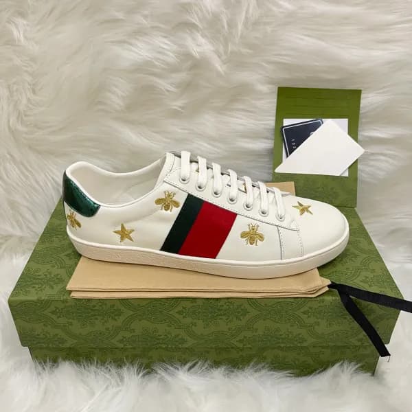 Baskets en cuir de qualité supérieure pour hommes et femmes, chaussures de course à rayures brodées Ace Bee