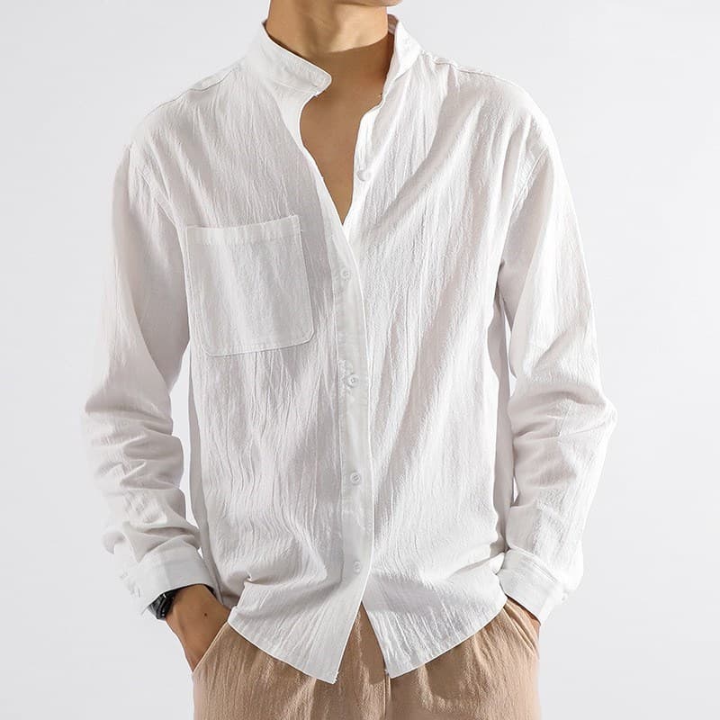 Men's Clothing Men's linen shirt men's long-sleeved slim casual thin solid color workwear sunscreen cotton and linen shirt