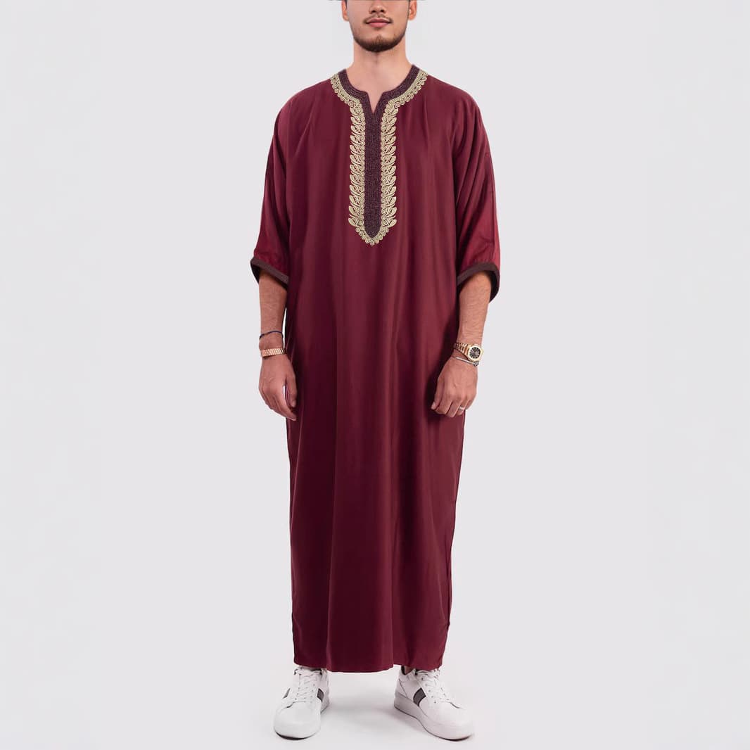 Men's Clothing Muslim Loose Robes Men's Embroidered Pocket Robes
