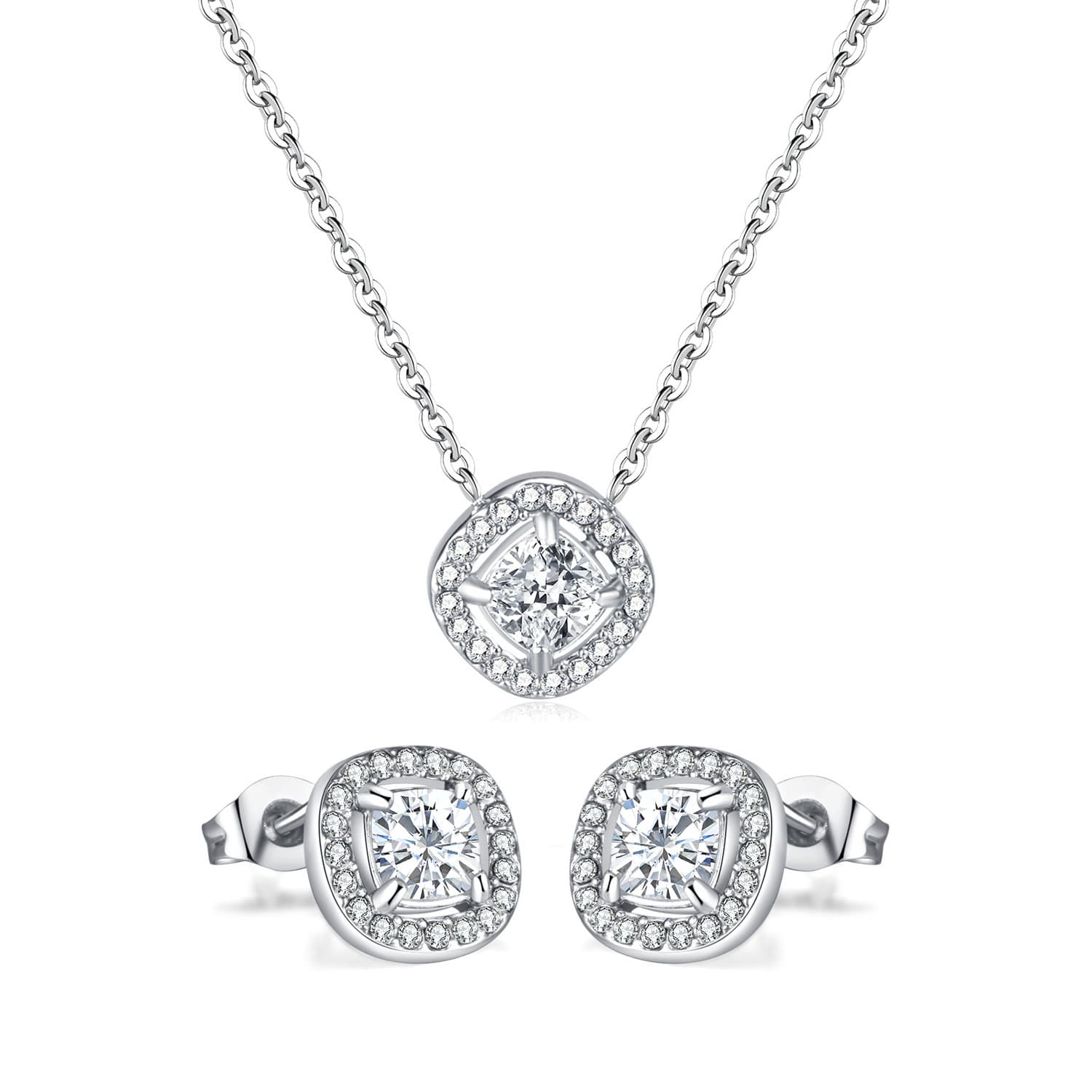 Women's Jewelry Light Luxury Fashion Inlaid Square Zircon Stainless Steel Irregular Ladies Earrings Necklace Set