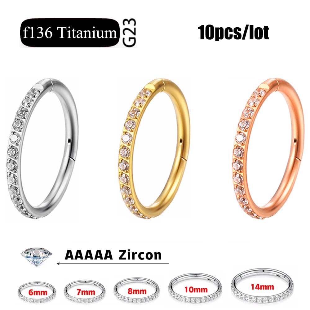 10Pc G23 Titanium High Quality Zircon Stone Hight Segment Rings Open Small Septum Piercing Nose Earrings Helix Body Piercings
