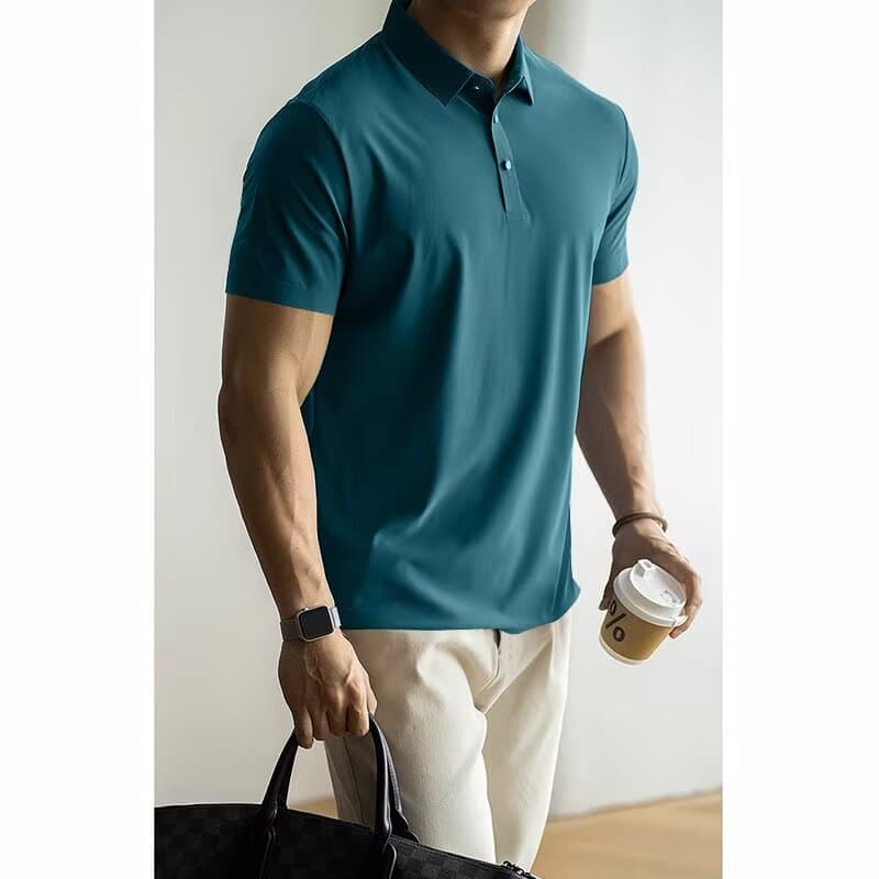 Men's Clothing Lapel Short Sleeves Seamless High Elastic Ice Silk Cool Business T-shirt