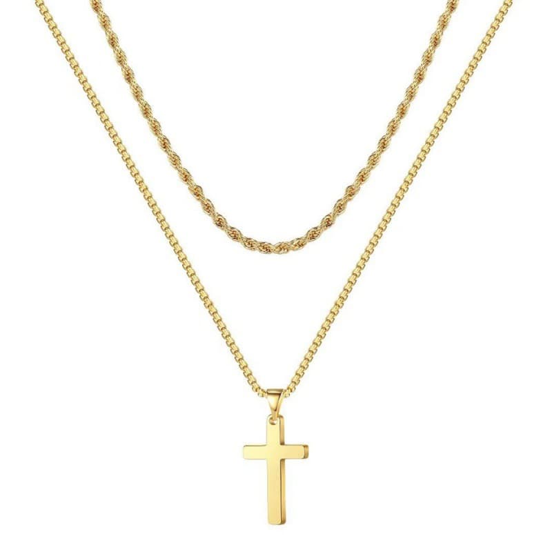Chaîne torsadée en acier inoxydable, chaîne en os de serpent, chaîne cubaine, pendentif double croix, bijoux, collier en acier titane
