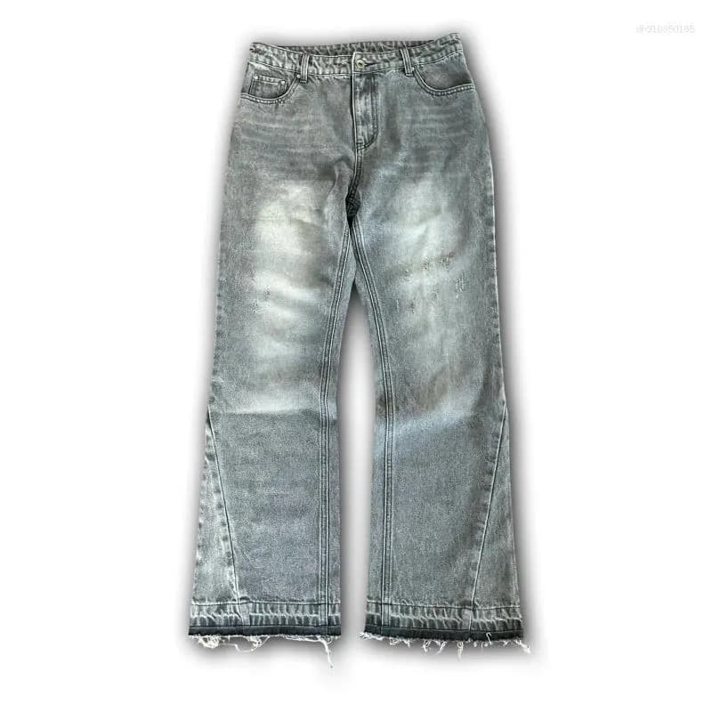 Jean homme Y2K rétro évasé délavé et usé avec broderie dollar, pantalon en denim tendance Old Money Clean Streetwear large