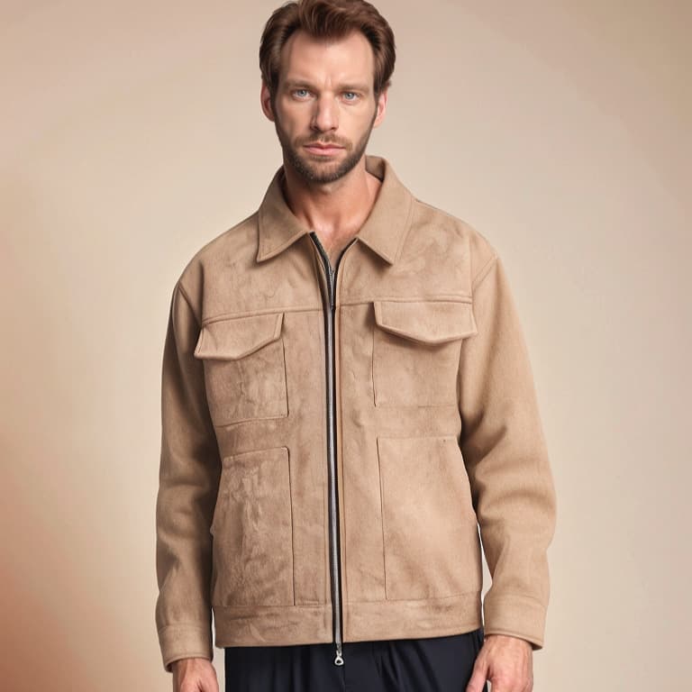 Veste en daim pour homme – Manteau à revers avec poches zippées | Vêtements d'extérieur décontractés printemps/automne