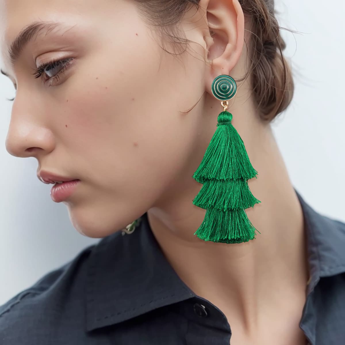 St. Patrick's Day elements hand woven green tassel earrings for ladies celebration party