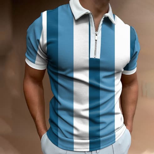 Polo décontracté à manches courtes et fermeture éclair pour homme, imprimé 3D, printemps