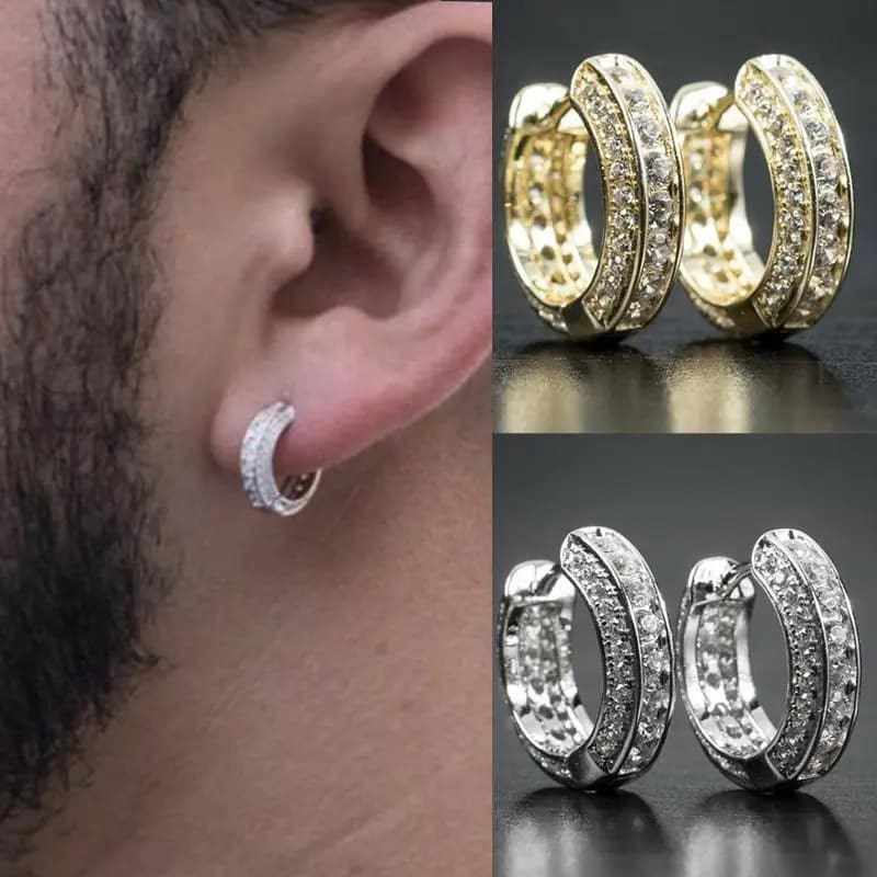 Unisex Hip Hop Personality Earrings For Men And Women Micro Inlaid Zircon Gold Plated Round Ear Buckles Hot Selling Temperament Earrings