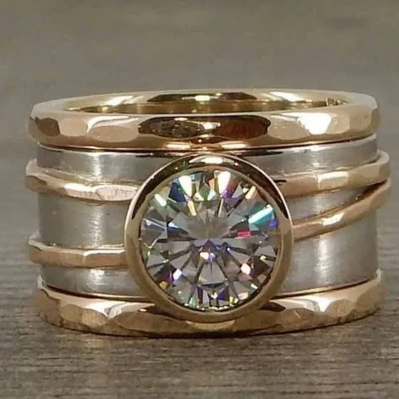 Gangdi New European And American Heavy Craft Wide Band Zirconia Inlaid High-end Two-tone Design Men's Ring Personalized