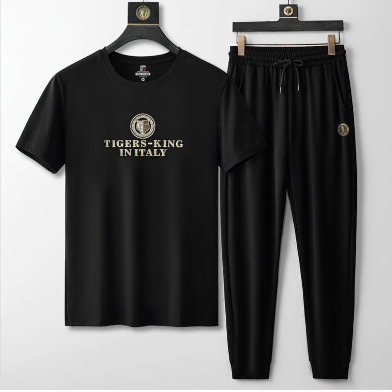 Men's Clothing round neck short-sleeved T-shirt casual suit men's summer ice silk summer style half-sleeve fashion high-end sports suit