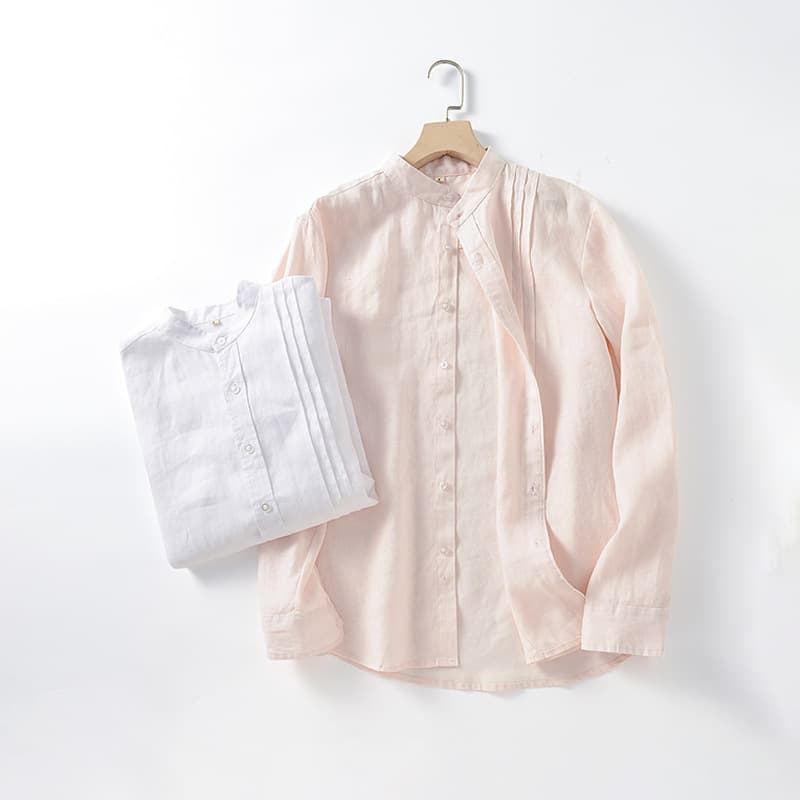 Men's Clothing Stand Collar Loose Casual Solid Color Youth Linen Shirt Top