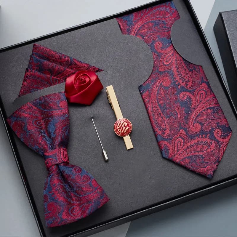 5-Piece Tie Men's Formal Wear Business Casual Korean Style Wedding Bridegroom Lazy Zipper Bow Tie Square Scarf Tie Clip