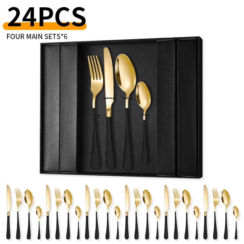 Stainless Steel Cutlery Knife Fork And Spoon 24 Piece Set 1010 Gift Box Set Gold Western Steak Knife And Fork