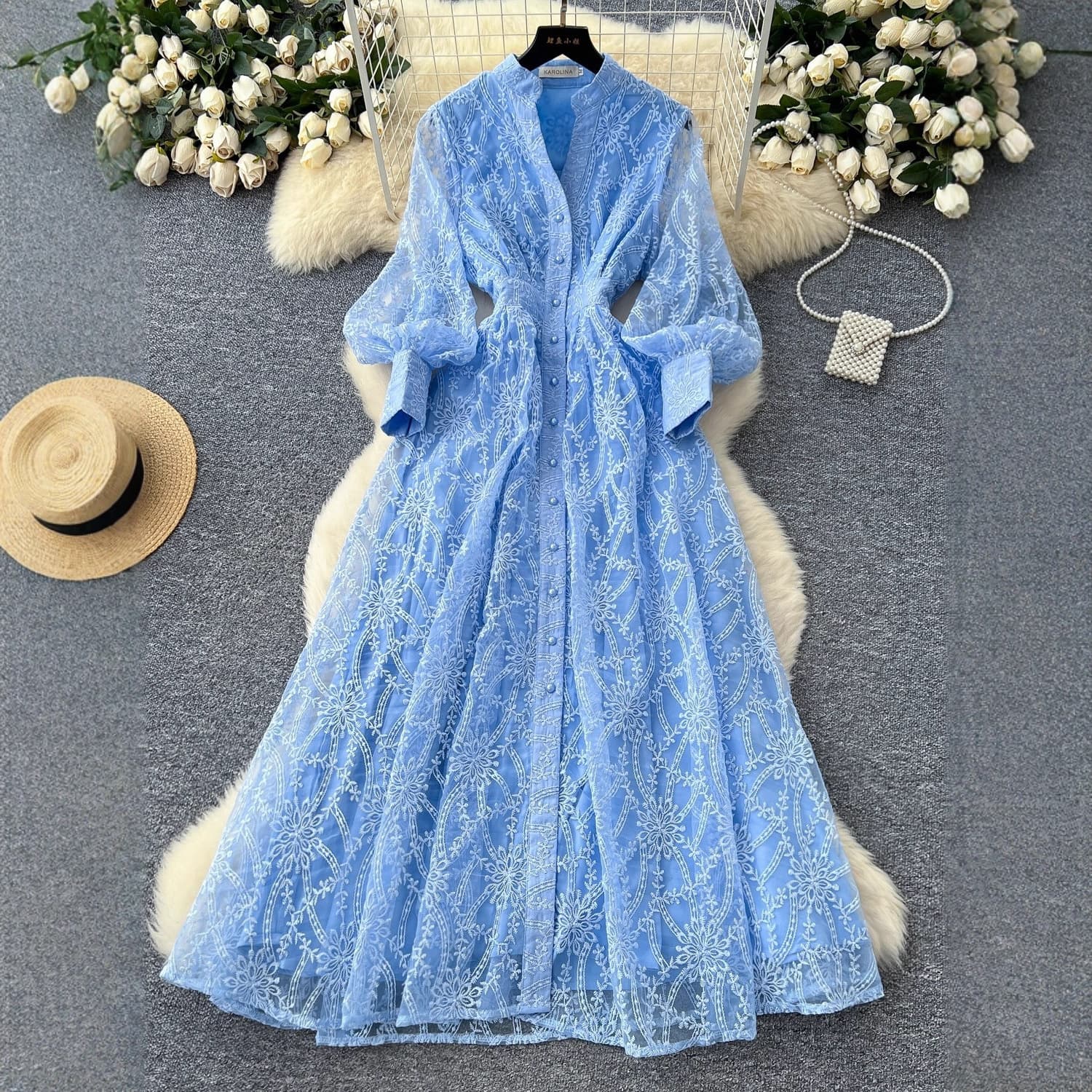 Cross-border French Retro Elegant Dress For Women 2025 New Style High-end Stand-up Collar Single-breasted Waist-cinching