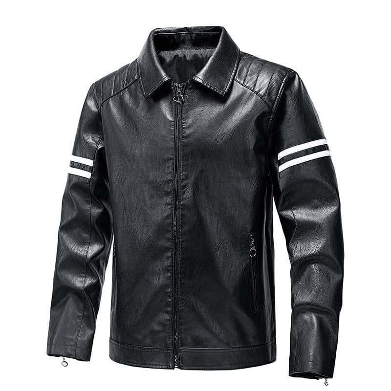 Color blocked fashion jacket, lapel, casual spring and autumn new style zipper, slim fit men's motorcycle leather jacket