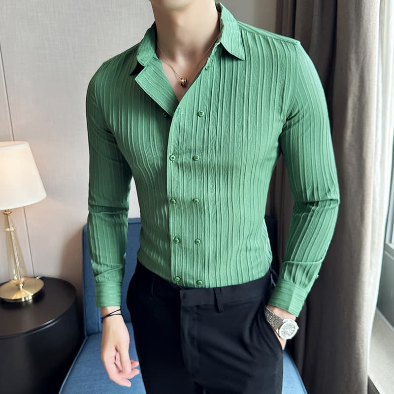 Man's Clothing Men's Solid Color Long Sleeve Shirt Fashion Light Luxury Quality Shirt Fashion Sense Double Breasted Top