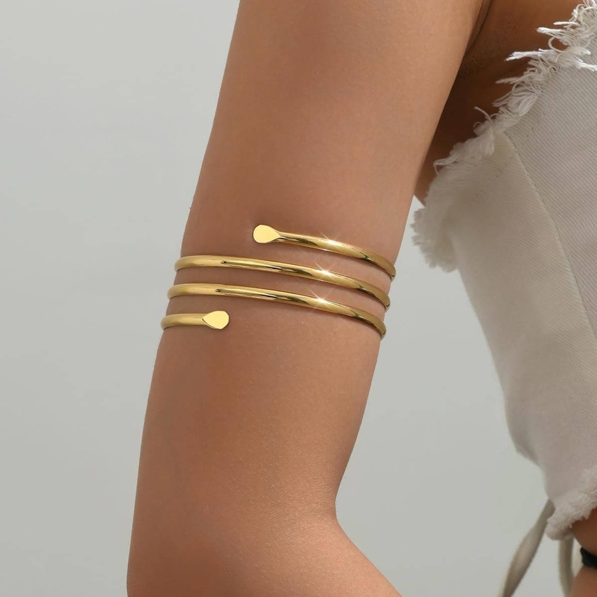 Simple Hollow Three-Layer Metal Arm Ring Personalized Geometric Hip-Hop Punk Niche Arm Bracelet Opening Adjustable Body Chain