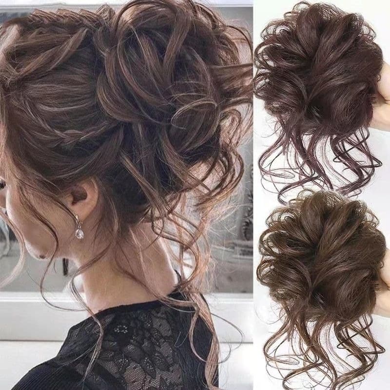 Natural Voluminous Bun Hairpiece - Clip-in & Ponytail Wrap For Women, Heat-Resistant Synthetic Hair, Wavy & Straight Styles