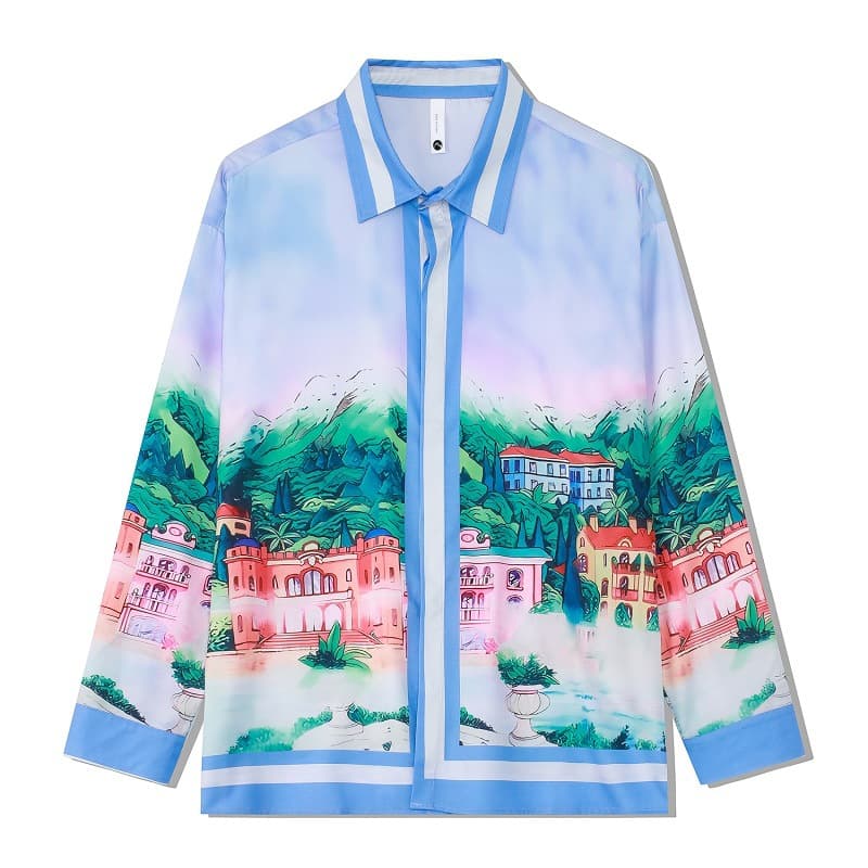 Men's clothing high street floral shirt long sleeves Retro light luxury manor shirt teenagers couple positioning cardigan men