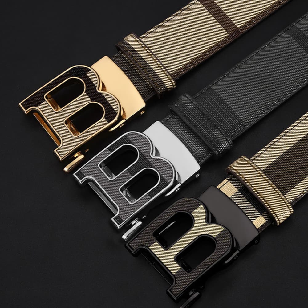 New High-end Belt For Men With A Sense Of Luxury, Made Of Pure Cowhide And Featuring Automatic Letter Buckle Waistband For Casual And Minimalist Pants