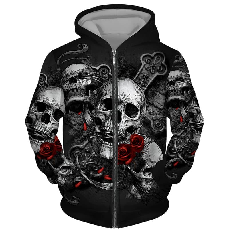Men's Clothing Printed Skull Series Hooded Loose Zipper Sweatshirt Hooded Sweatshirt