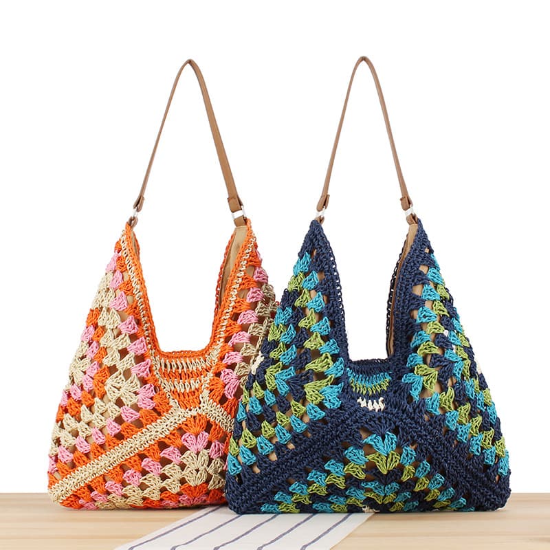 High capacity braided bag Everything stylish straw braided holiday commuter shoulder bag