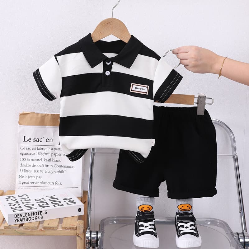 106059819@qq.com Short-sleeved Suit For Children Aged 0-4 Years, Boys' Summer Striped POLO Shirt, Baby Boy T-shirt, Cross-border Shipping