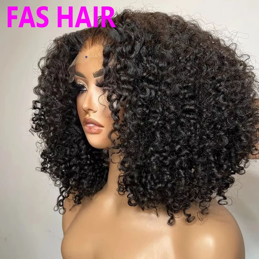 Afro Kinky Curly Bob Wig - 100% Human Hair (Glueless Lace Front, Heat Resistant, 180% Density, European & American Fit)