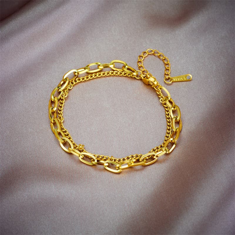 European and American simple fashion niche retro titanium steel metal double layer stacking hip hop chain accessories bracelet