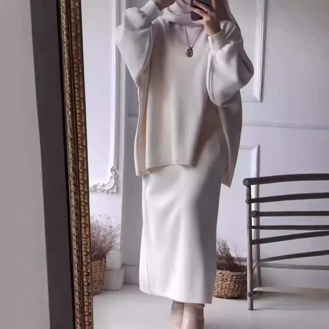 Women's Clothing Autumn And Winter Lazy Style Fashion Knitted Loose Long Sleeved Pullover Sweater Hip Straight Skirt Suit