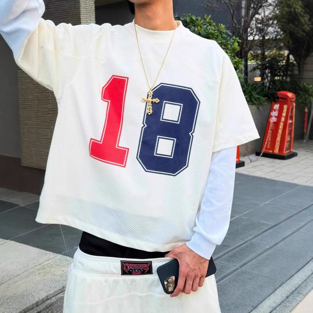 Men's Clothing New Mesh Shorts T Shirt Round Neck Casual Loose Contrast Color Print Jersey Short Sleeve Top